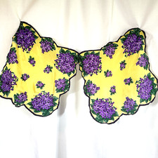Carol Stanley Double Scarf hankie Purple Violets Yellow Ground 100 silk vintage