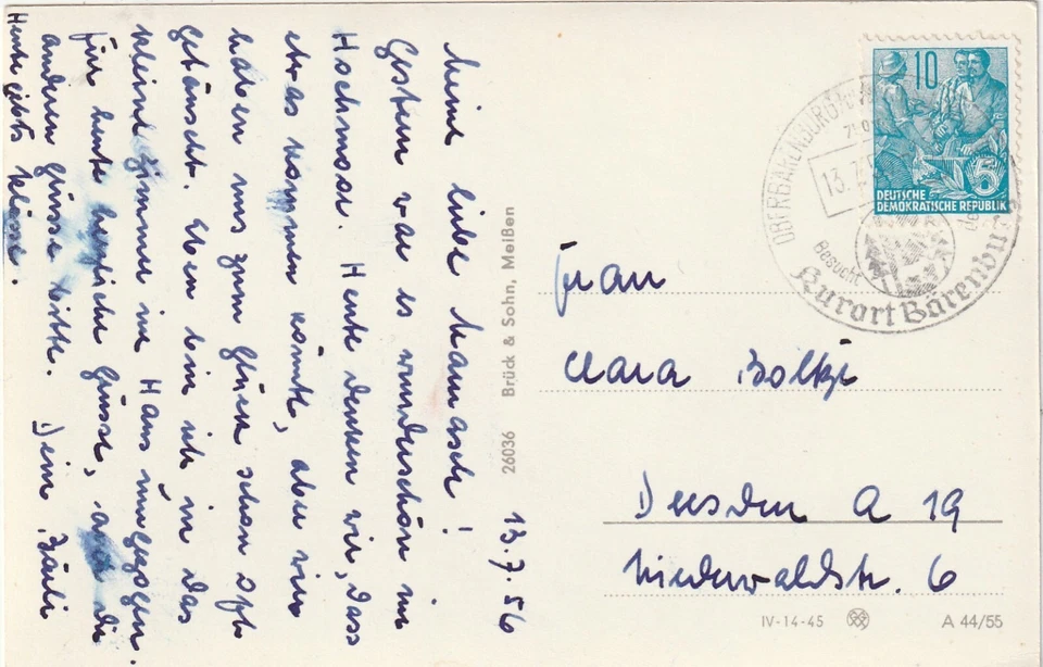 AK  Oberbärenburg im Erzgebirge -Kath. Kirche - 1956 - Verlag:  Brück & Sohn - Bild 2 von 2