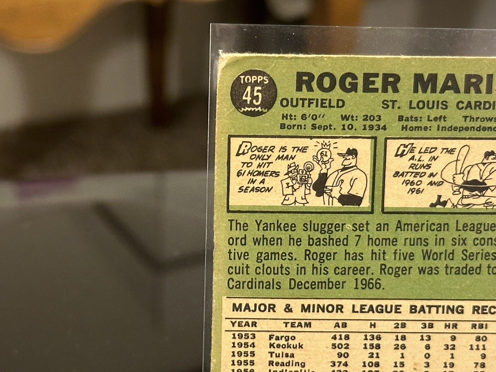 1967 Topps 45 Roger Maris St. Louis Cardinals Baseball Card Vintage