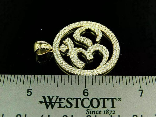 14K Yellow Gold Over 2.8 Ct Round Cut Diamond Hindu OM Medallion Pendant 1.75" - Picture 3 of 3