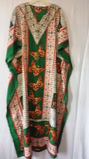 Women African Drawstring Maxi Kaftan Dress Dashiki Boho Hippie Green Free Size