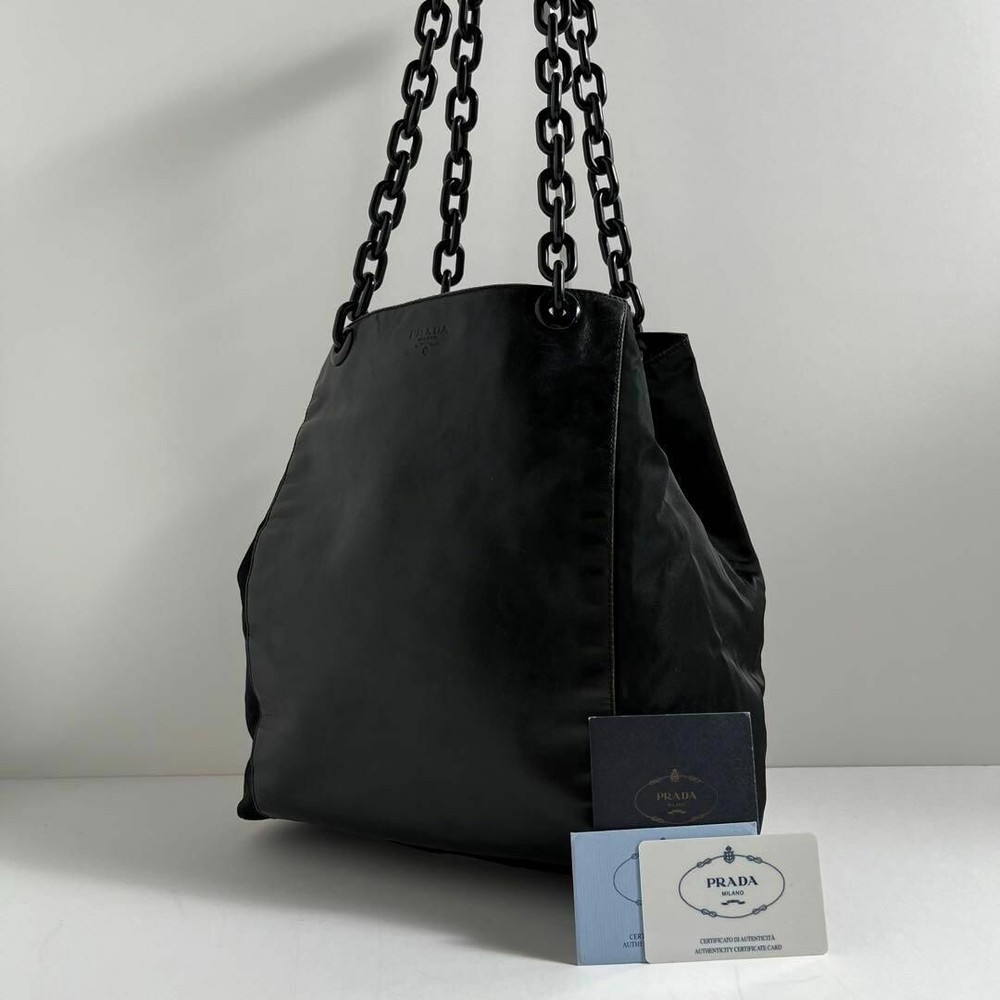 Vintage Prada Black Leather Tote Bag Authentic Luxury Handbag