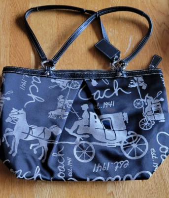Vintage Coach Black embroidered Horse & Carriage tote Shoulder Bag
