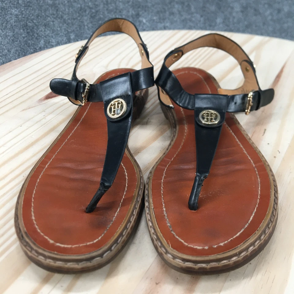 Sandalias Tommy Hilfiger para mujer 9,5 M Bennia con cordones negras hebilla de cuero sintético Foto 4 de 4