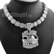 Silver Plated No Limit Records Pendant 16" 18" 20" Iced Baguette Chain Necklace