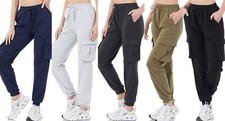 New Women's Soft Cotton Cuffed Drawstring Elastic Waist Cargo Jogger Pants