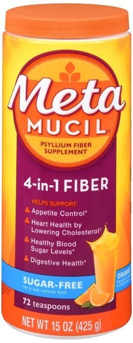Metamucil Psyllium Sugar-Free Fiber Supplement Orange Powder 15oz