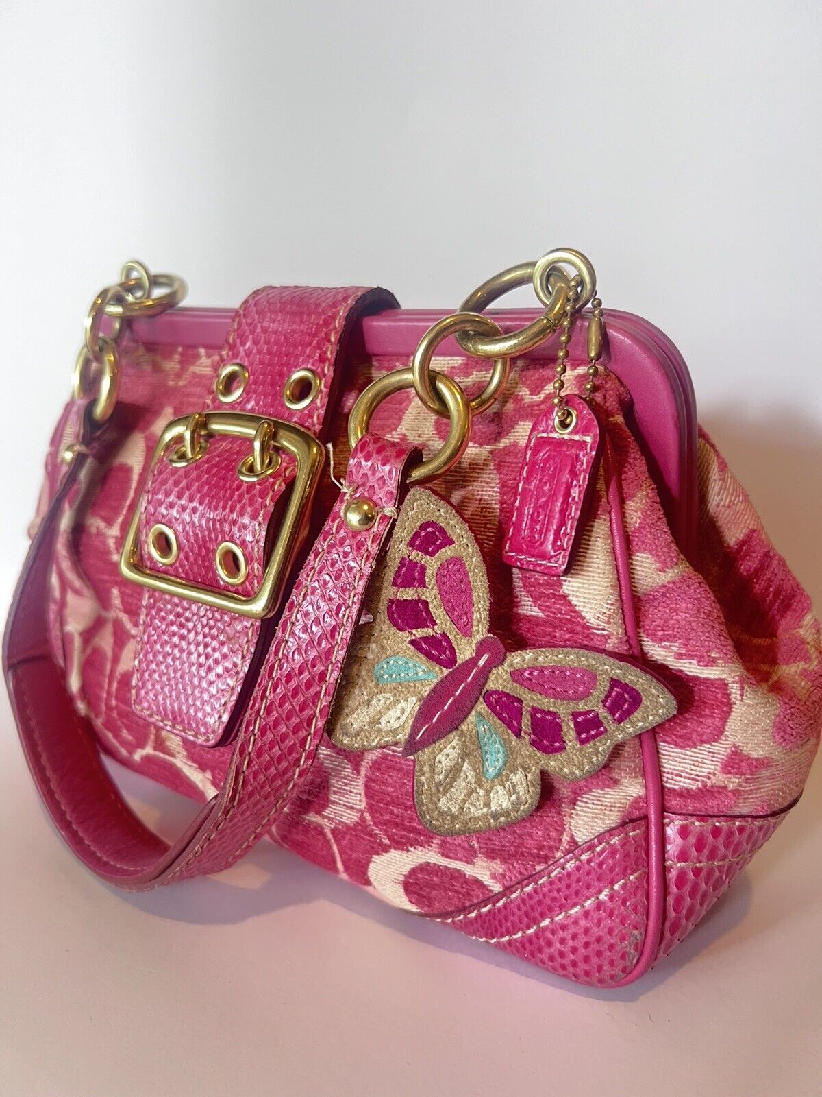 Coach Signature C Chenille Python PINK Butterfly … - image 3