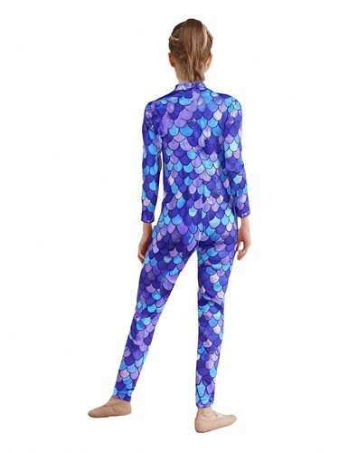 Kids Girls Mermaid Jumpsuit Gymnastic Mermaid Cosplay Costume Unitard Mock Neck - Picture 72 of 80