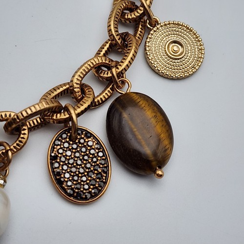 Chico's Charms Semi Precious Stones Gold Tone Metal Chain Link NWT Bracelet Boho - Picture 5 of 11