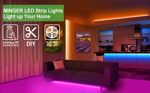 16.4 Feet RGB 3528 Flexible Led Strip Lights 24 Key Remote Atmosphere Decorative - Picture 2 of 11