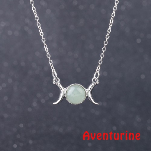 Necklace Triple Moon Sun Pendant Natural Opal Gemstone Silver Chain Crystal - Picture 14 of 28