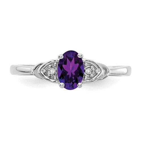 14k White Gold Amethyst and Diamond Ring Size 7 for Women 2gm - Picture 5 of 6