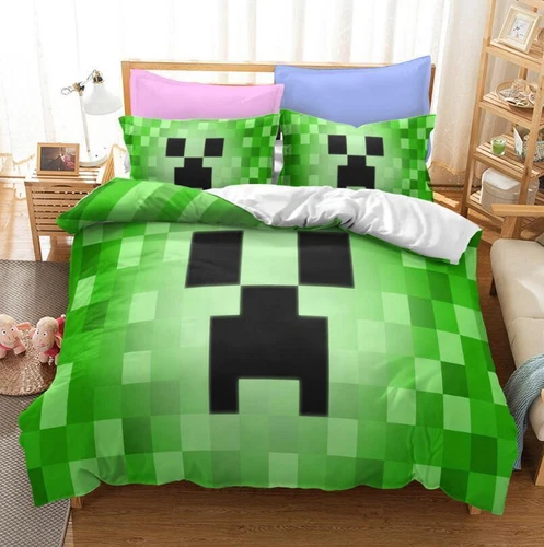 Set lenzuola Minecraft 3 pezzi trapunta copripiumino dormitorio singolo matrimoniale king size UK - Foto 14 di 25