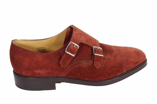 JOHN LOBB William suede monk strap scarpe eleganti camoscio con suola in  cuoio | eBay