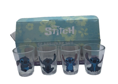 Silver Buffalo Lilo & Stitch Mini Glass Set - 4 Pack, 1.5 Oz Each, Officially Licensed Disney Collectible