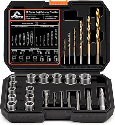 26Pcs Bolt Extractor Kit and Left Handed Drill Bit, Easy Out Screw Extractor wit