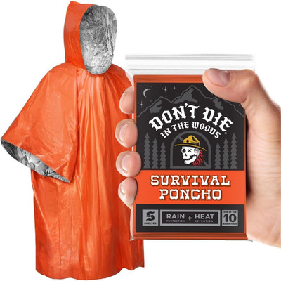 - Rain + Heat Emergency Poncho - Wearable Mylar Space Blanket for Hiking, Campin