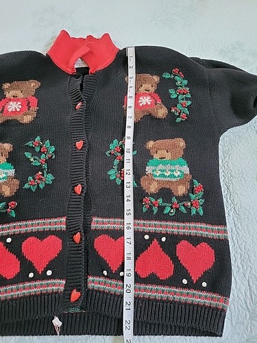 Karen Scott Navidad Suéter Pequeño Lg Cárdigan Osos Corazones Corazón Botones - Imagen 8 de 8