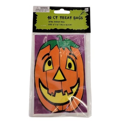 Halloween Treat Bags 40 Ct Pumpkin Jack O Lantern Goodie Favor Party Twist Ties
