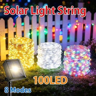 8 Modes Solar Fairy Lights 100LED 39FT Memory Fence Corridor Garden Decor