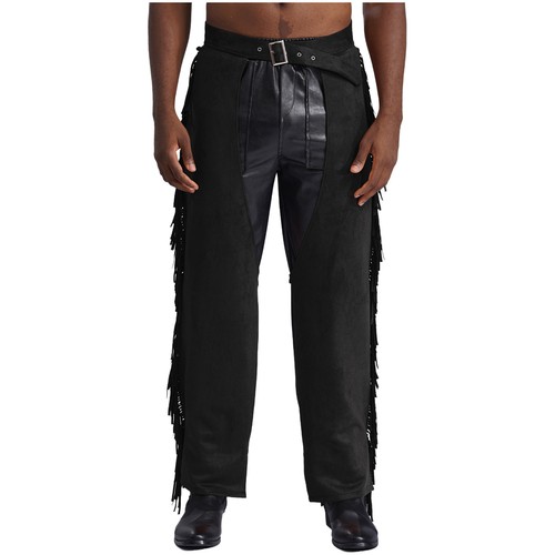 Mens Outfit Fancy Cowboy Costume Cardigan Vest And Chaps Rave Cosplay Crop Tops - Picture 7 of 31