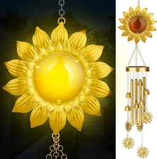 Solar Wind Chimes with Sunflower LED Lights, 42-Inch Large Waterproof Outdoor Ga