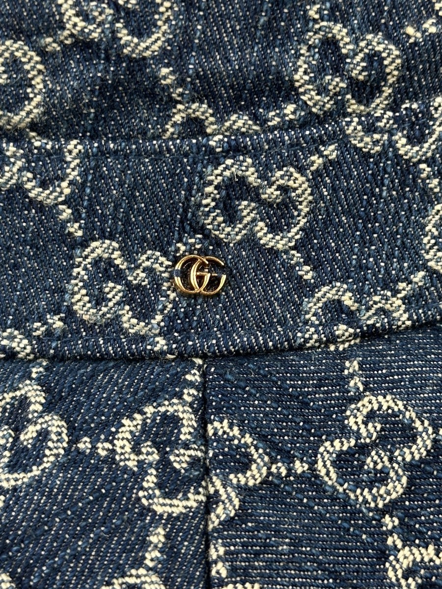 Ladies Gucci GG Monogram Canvas Jacquard Big Bucket Hat Wide Brim