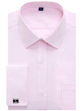 Men's French Cuff Dress Shirts Regular Fit Long Sleeve Spread Collar Metal Cu...