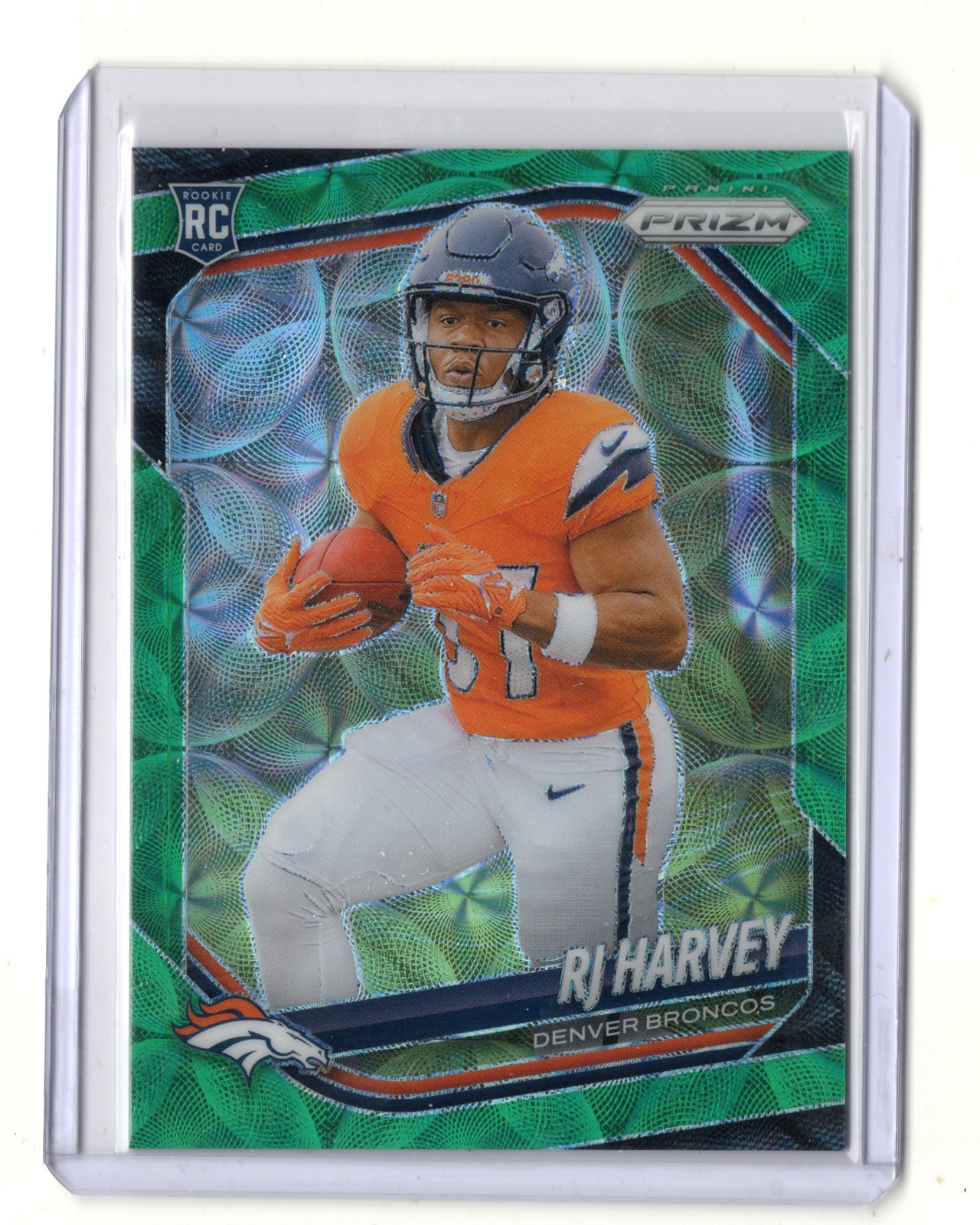 2025 Panini Prizm RJ R.J. Harvey GREEN SCOPE PRIZM RC #303 71/75 DENVER BRONCOS