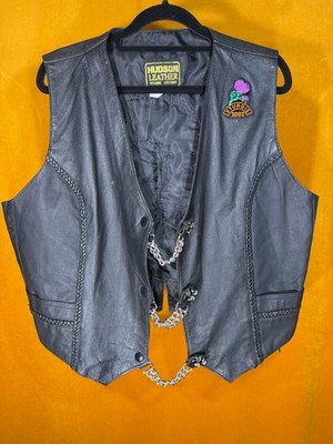 Vintage Hudson s Genuine Leather Vest-Black with Embroidery 
