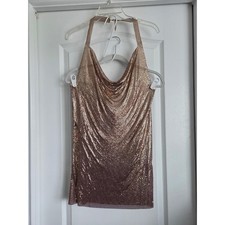 12th Tribe Rose Gold Chainmail Halter Cowl Neck Metallic Mini Dress Sz Small NWT
