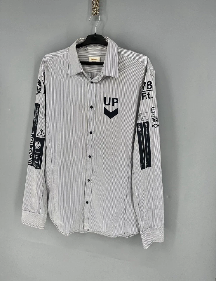 RARO DEPARTAMENTO diésel Camisa LIQUID SPACE Rayas Abotonada Talla Grande Sin Rasgaduras Foto 3 de 4