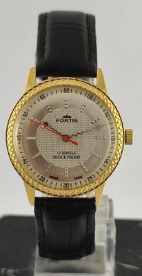 Beautiful Fortis Hand-Winding Silver Dial Working Men Wristwatch Leather Band