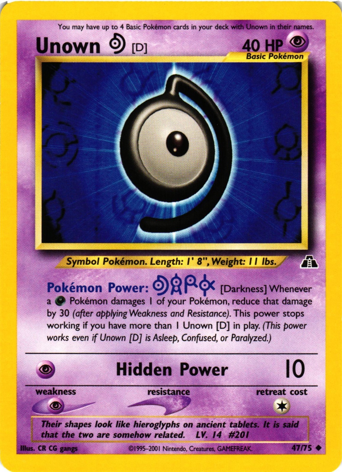 Pokémon TCG Unown [D] 47/75 Neo Discovery Unlimited LP