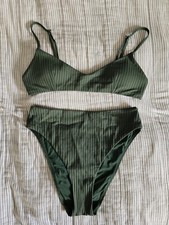 Andie Green Ribbed Molokai Bikini Top And Bottom Size M High Hip