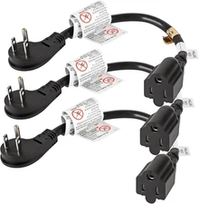 3 Pack 1Ft Heavy Duty Extension Cord 1875W 15A 14AWG Flat Plug UL Listed Black