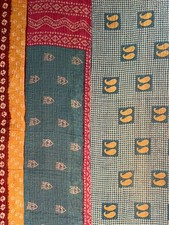 2pc lot Kantha Matching Quilt Vintage Saree Twin Blanket Upcycle Queen King Blue