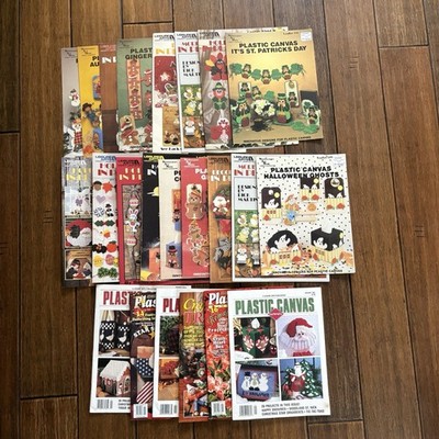 Plastic Canvas Holiday 17 Leaflets Lot Plus 6 Magazines Precut Matching Canvas