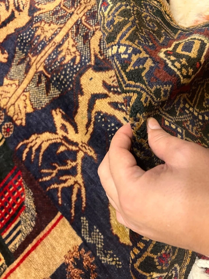 220 X 120 ARTÍCULO DE COLECCIONISTA Impresionante alfombra de caza de ciervos Shikargah ilustrados de colección Foto 3 de 4