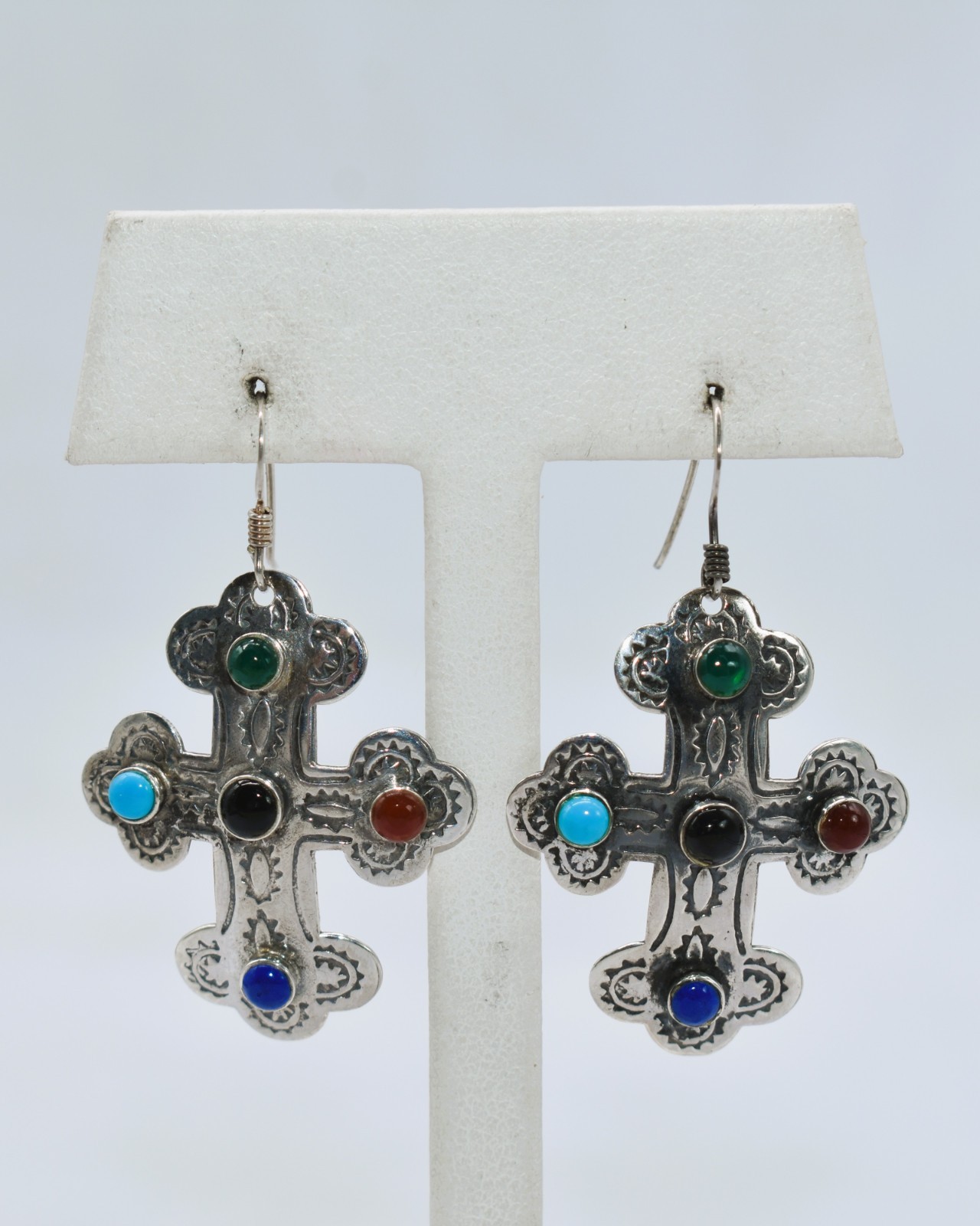 Multi-Gemstone Sterling Silver Dangle/Drop Cross … - image 10