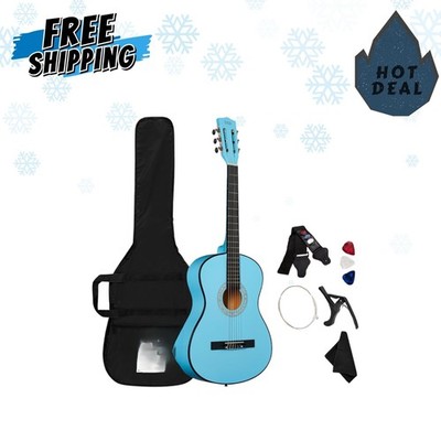 38in Beginner All Wood Acoustic Guitar Starter Kit with Gig Bag Picks Strap