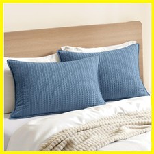 Cotton Waffle Pillow Shams Standard Size 2 Pack 20x26 Blue Decorative Breat...