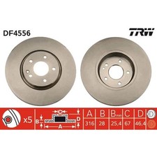 2x TRW DF4556 Bremsscheibe für MERCEDES BENZ C KLASSE CLK E W210 S210 W202