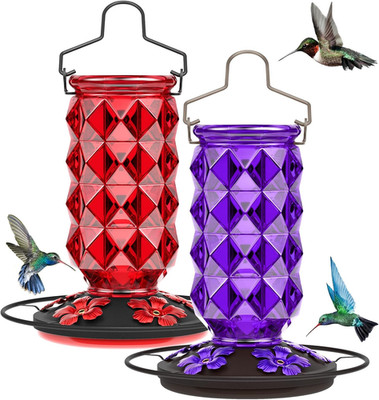 2 Pack Glass Hummingbird Feeders for Outdoors, 25 Ounces Wild Bird Nectar Feeder