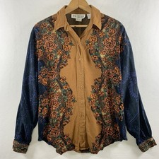 VTG Together Womens Floral Rayon Button Top Sz M Oversized Boho Eclectic 90s