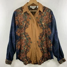 VTG Together Womens Floral Rayon Button Top Sz M Oversized Boho Eclectic 90s