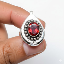 Garnet Gemstone Band Ring Size 925 Sterling Silver