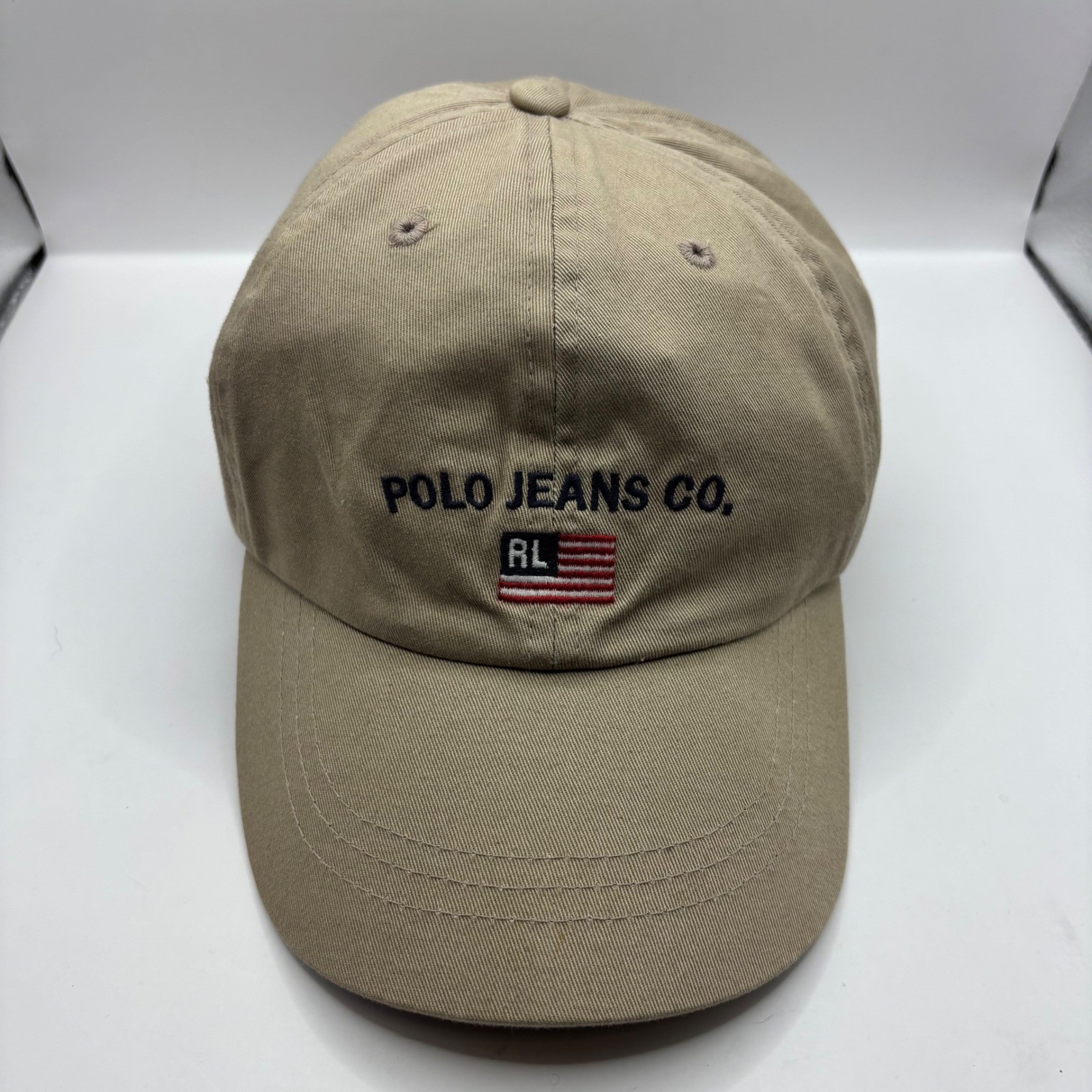 Vintage Polo Jeans Co Ralph Lauren Hat Mens OS Beige American Flag Strapback Cap