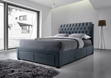 Image of Fabric Four Drawer Bed In grey 5ft king